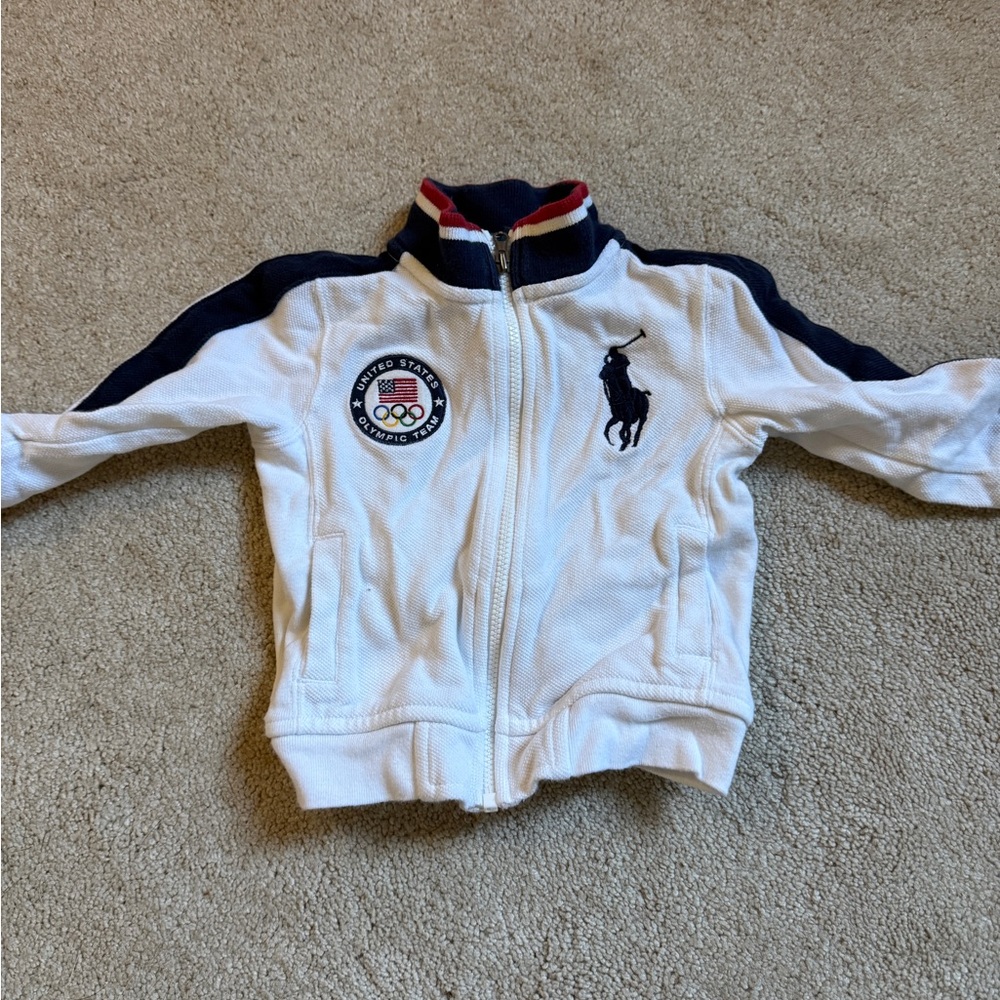 Ralph Lauren White Kids Sweatshirt with Navy Accents